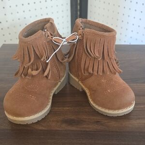 Cozy Tan Fringed Kids Boots